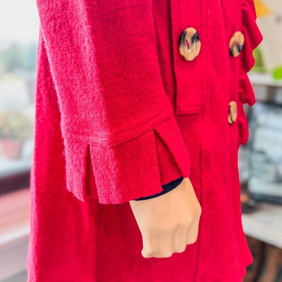 Luii Anthropologie Red Wool Ruffled Button Up Autumn Jacket Dress, Women's Small - Picture 6 of 13